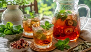 Refreshing iced tea in garden setting