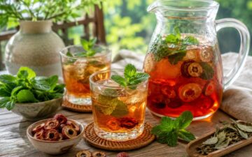 Refreshing iced tea in garden setting