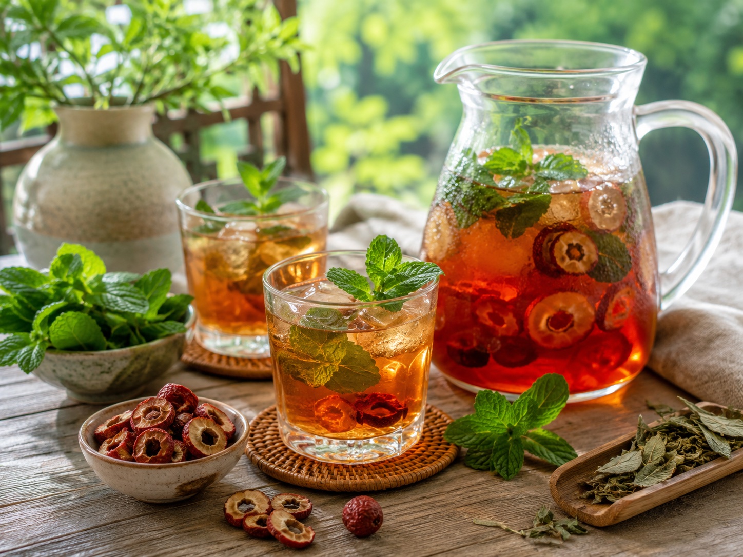 Refreshing iced tea in garden setting